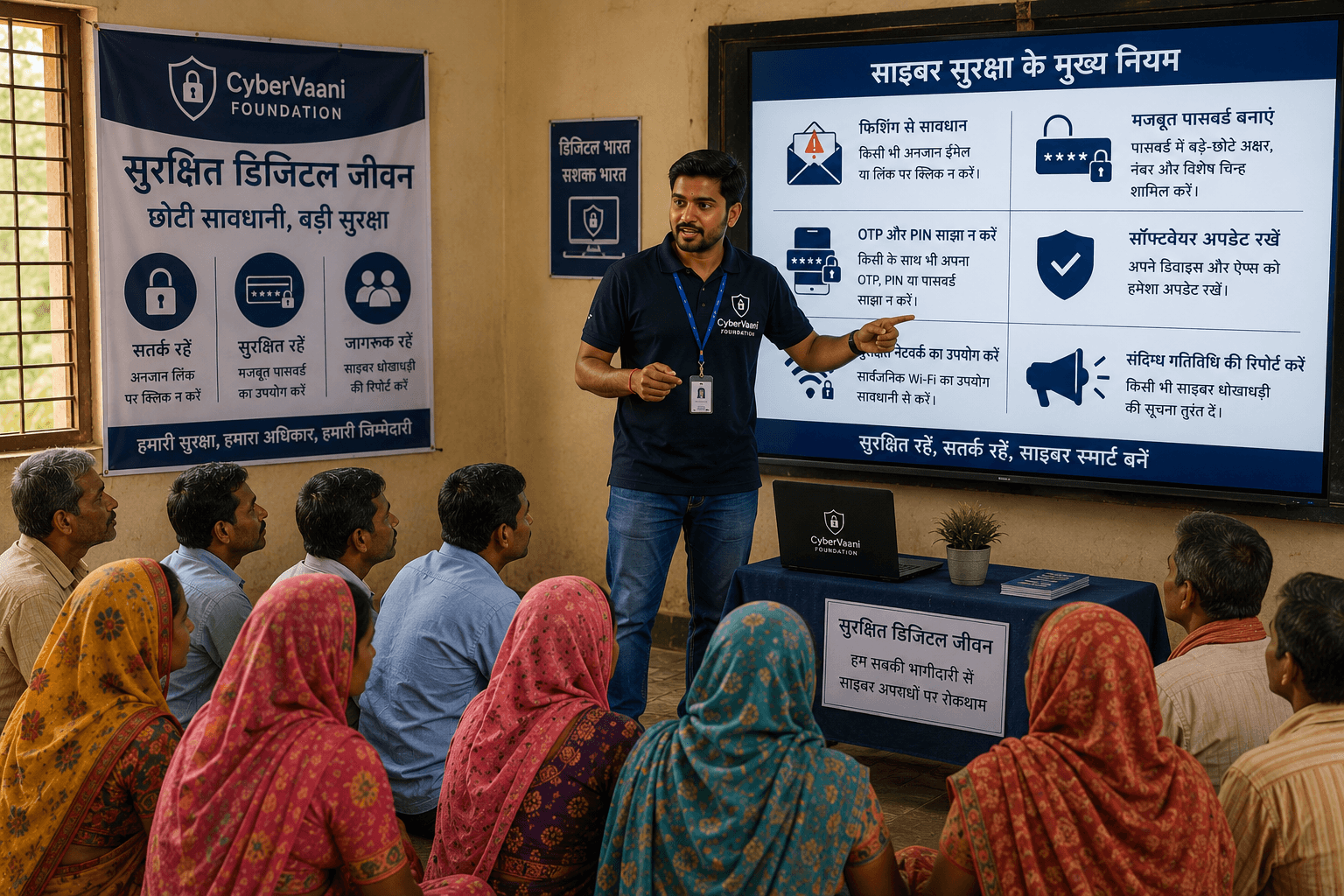 CyberVaani volunteers giving a thumbs up